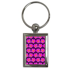 Pink Flower Pattern On Wine Red Key Chains (Rectangle) 