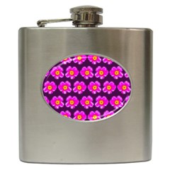 Pink Flower Pattern On Wine Red Hip Flask (6 oz)