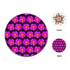 Pink Flower Pattern On Wine Red Playing Cards (Round) 