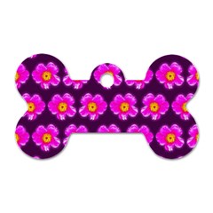 Pink Flower Pattern On Wine Red Dog Tag Bone (Two Sides)