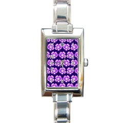 Purple Flower Pattern On Blue Rectangle Italian Charm Watch