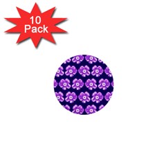 Purple Flower Pattern On Blue 1  Mini Buttons (10 pack) 