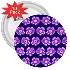 Purple Flower Pattern On Blue 3  Buttons (10 pack) 