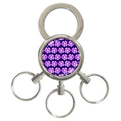 Purple Flower Pattern On Blue 3-Ring Key Chains
