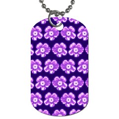 Purple Flower Pattern On Blue Dog Tag (Two Sides)