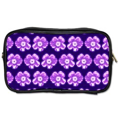 Purple Flower Pattern On Blue Toiletries Bags