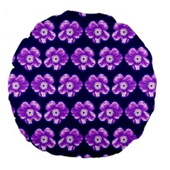 Purple Flower Pattern On Blue Large 18  Premium Round Cushions