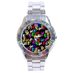 Colorful Lizards Pattern Stainless Steel Analogue Watch by Valentinaart