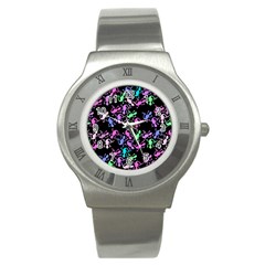 Purple Lizards Pattern Stainless Steel Watch by Valentinaart