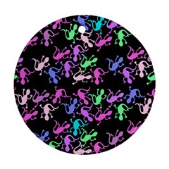 Purple Lizards Pattern Round Ornament (two Sides) 