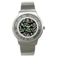 Playful Lizards Pattern Stainless Steel Watch by Valentinaart