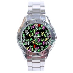 Playful Lizards Pattern Stainless Steel Analogue Watch by Valentinaart