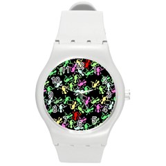 Playful Lizards Pattern Round Plastic Sport Watch (m) by Valentinaart