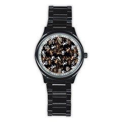 Brown Lizards Pattern Stainless Steel Round Watch by Valentinaart