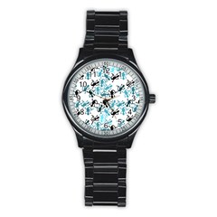 Lizards Pattern - Blue Stainless Steel Round Watch by Valentinaart