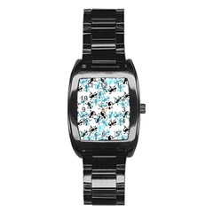 Lizards Pattern - Blue Stainless Steel Barrel Watch by Valentinaart