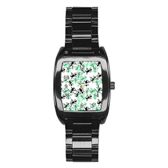 Lizards Pattern - Green Stainless Steel Barrel Watch by Valentinaart