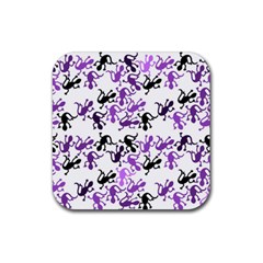 Lizards Pattern - Purple Rubber Coaster (square)  by Valentinaart