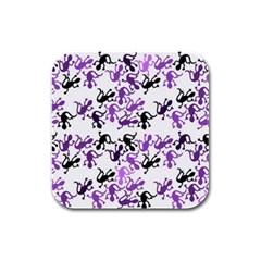 Lizards Pattern - Purple Rubber Square Coaster (4 Pack)  by Valentinaart