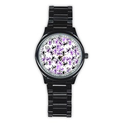 Lizards Pattern - Purple Stainless Steel Round Watch by Valentinaart