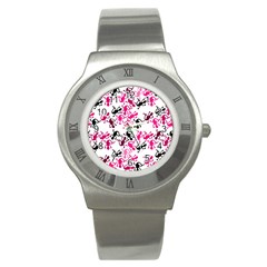 Lizards Pattern - Magenta Stainless Steel Watch by Valentinaart