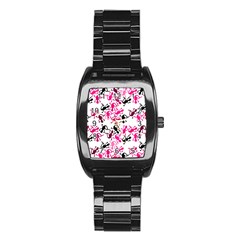 Lizards Pattern - Magenta Stainless Steel Barrel Watch by Valentinaart