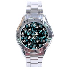 Cyan Lizards Pattern Stainless Steel Analogue Watch by Valentinaart