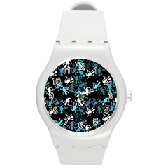 Cyan Lizards Pattern Round Plastic Sport Watch (m) by Valentinaart