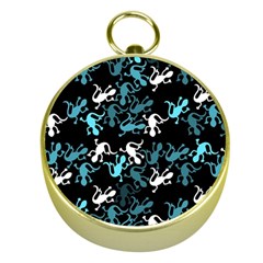 Cyan Lizards Pattern Gold Compasses by Valentinaart