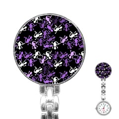 Purple Lizards Pattern Stainless Steel Nurses Watch