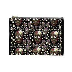 Floral Skulls With Sugar On Cosmetic Bag (Large) 