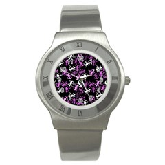 Magenta Lizards Pattern Stainless Steel Watch by Valentinaart