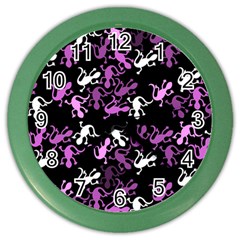 Magenta Lizards Pattern Color Wall Clocks by Valentinaart