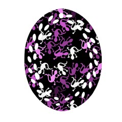 Magenta Lizards Pattern Ornament (oval Filigree)  by Valentinaart