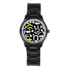 Right Direction - Yellow Stainless Steel Round Watch by Valentinaart