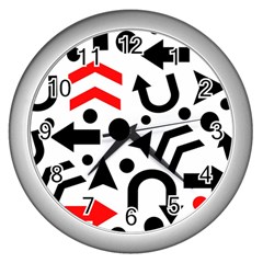 Red Right Direction Wall Clocks (silver)  by Valentinaart