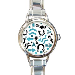 Cyan Direction Pattern Round Italian Charm Watch by Valentinaart