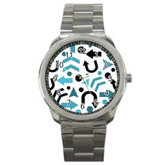 Cyan Direction Pattern Sport Metal Watch by Valentinaart