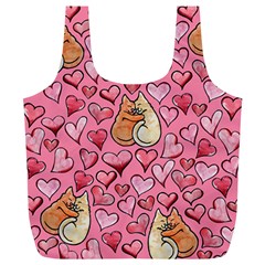 Cat Love Valentine Full Print Recycle Bags (l)  by BubbSnugg