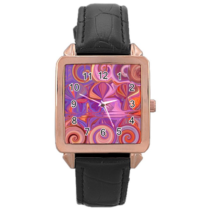 Candy Abstract Pink, Purple, Orange Rose Gold Leather Watch 