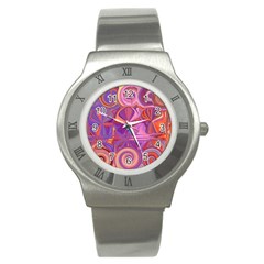 Candy Abstract Pink, Purple, Orange Stainless Steel Watch by digitaldivadesigns