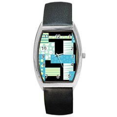 Blue Collage Barrel Style Metal Watch