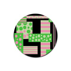 Green And Pink Collage Rubber Coaster (round)  by Valentinaart