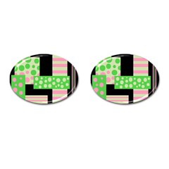 Green And Pink Collage Cufflinks (oval) by Valentinaart