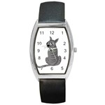 Gray cat Barrel Style Metal Watch Front