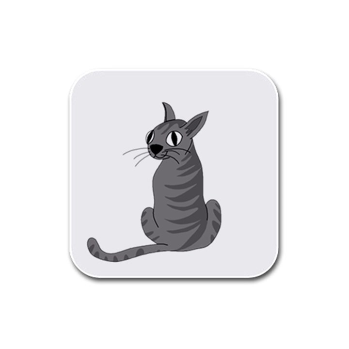 Gray cat Rubber Square Coaster (4 pack) 