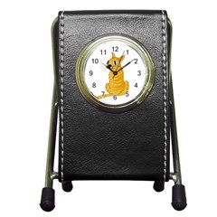 Yellow Cat Pen Holder Desk Clocks by Valentinaart