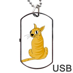 Yellow Cat Dog Tag Usb Flash (two Sides)  by Valentinaart