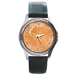 Rose Gold Marble Stone Print Round Metal Watch by Dushan