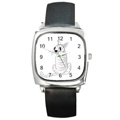 White Cat  Square Metal Watch by Valentinaart